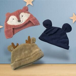 Infant Baby 0-3 Months Hat Lot – Fox, Mickey Ears, Reindeer Winter Beanies